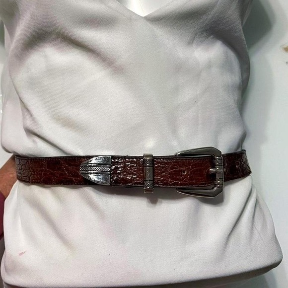 The Unbranded Brand Accessories - Vintage Brown Croc Embossed Leather Belt Silver Western Hardware